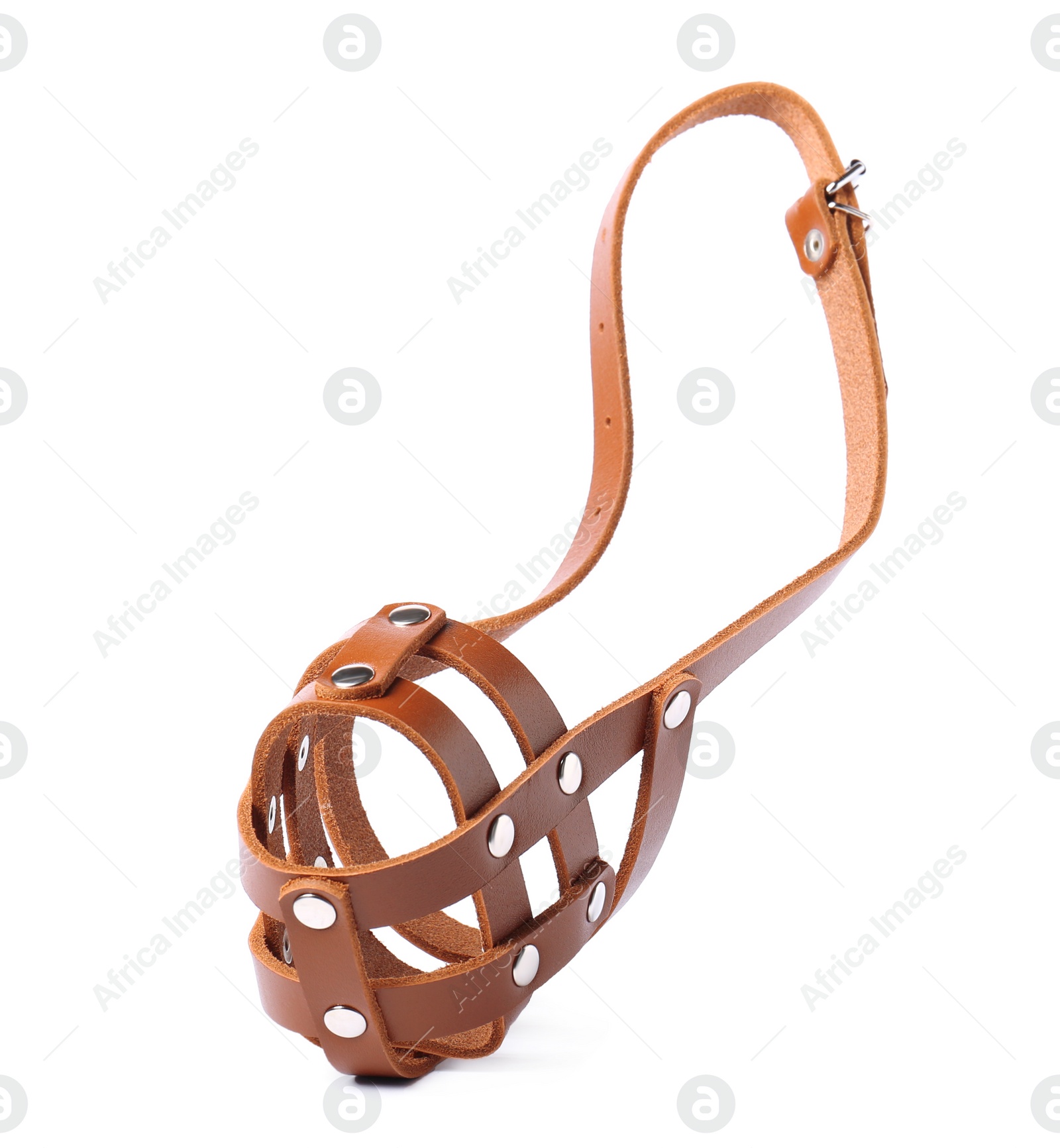 Photo of Brown leather dog muzzle isolated on white