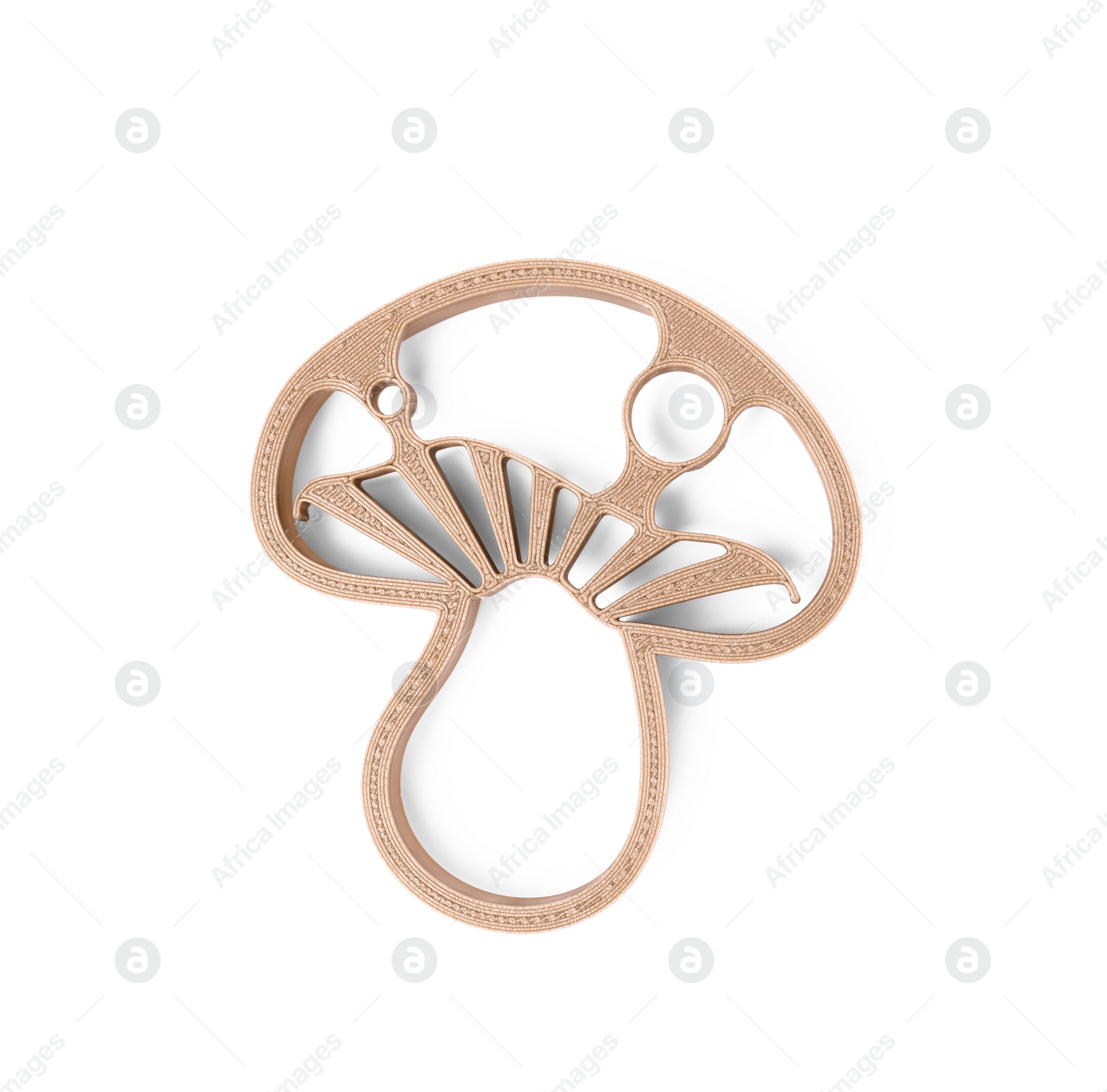 Photo of Cookie cutter in shape of mushroom isolated on white, top view