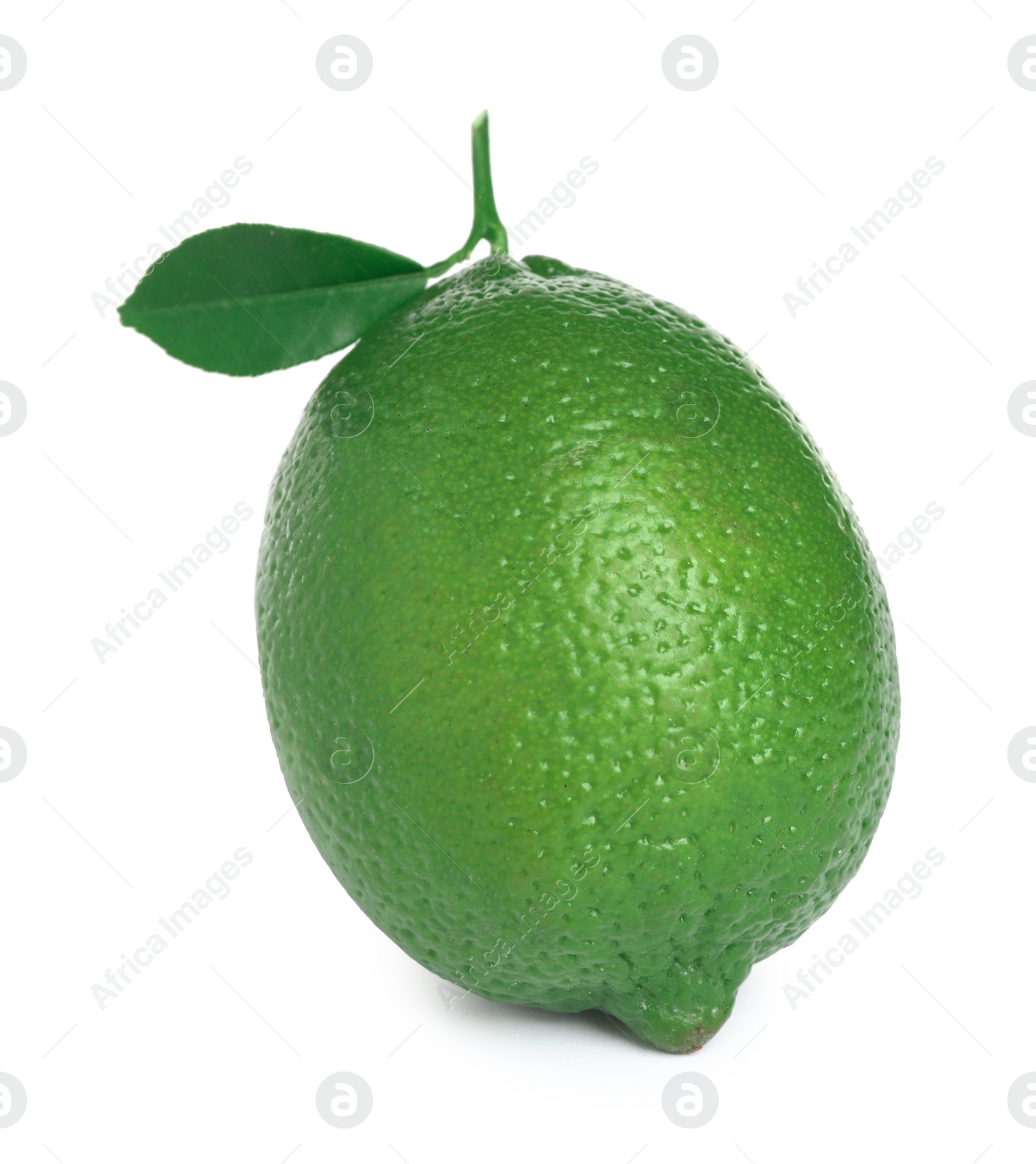 Photo of Fresh ripe lime with green leaf isolated on white