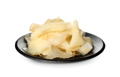 Photo of Pile of pickled ginger isolated on white