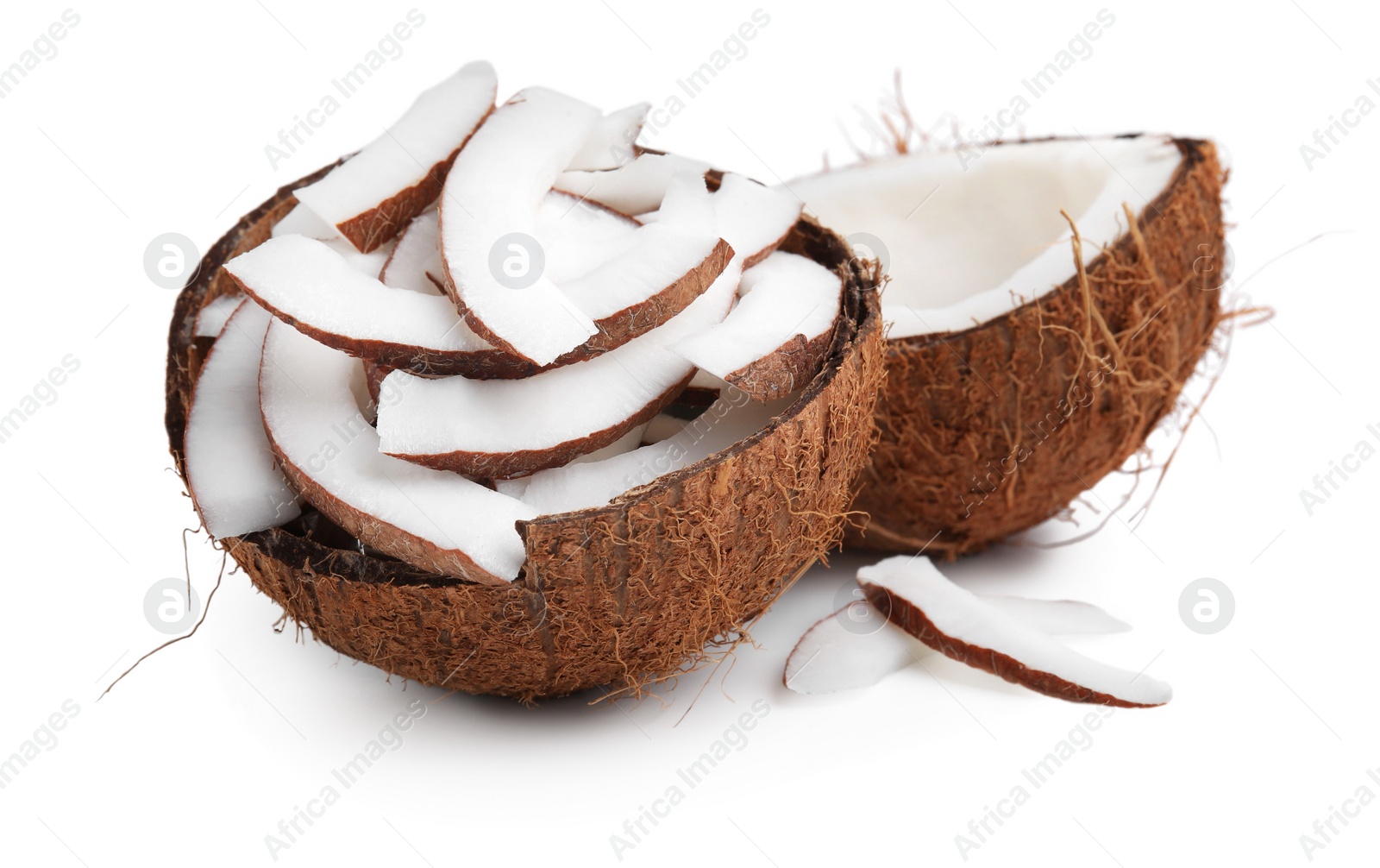 Photo of Pieces of fresh coconut isolated on white