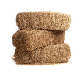 Bales of dried straw isolated on white