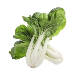 Photo of Fresh green pak choy cabbages on white background