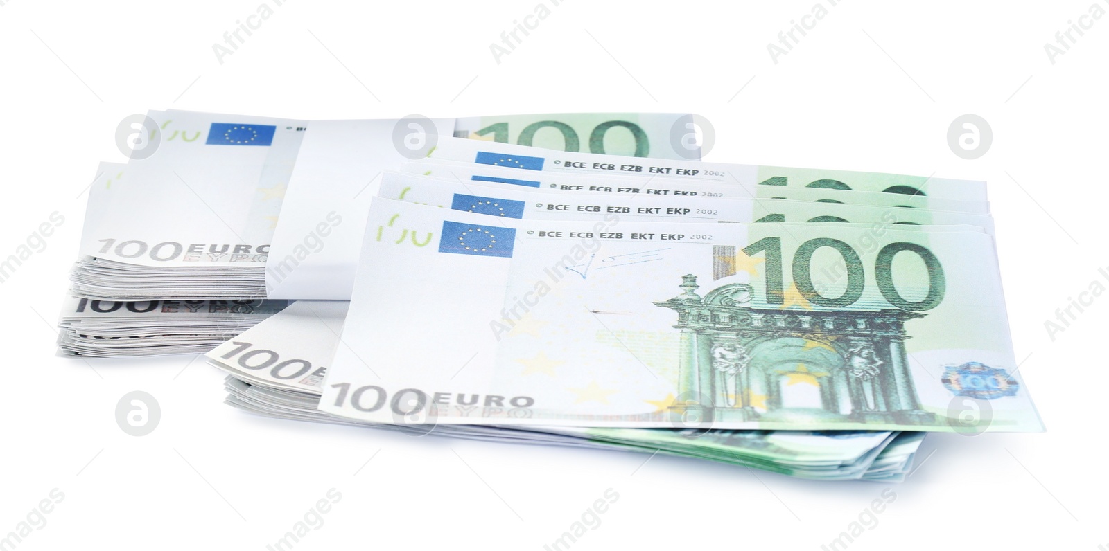 Photo of Euro banknotes isolated on white. Money and finance