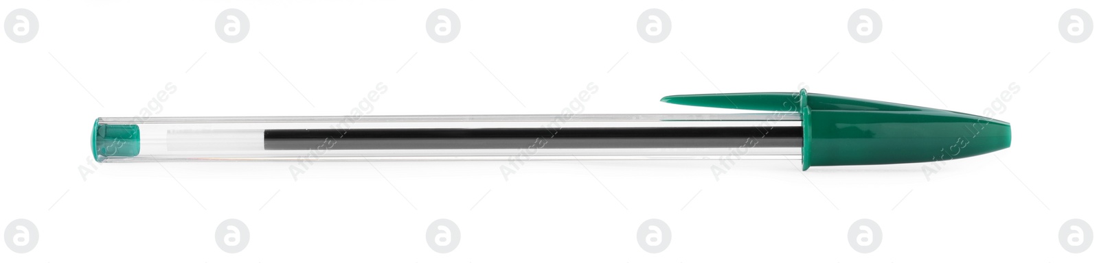 Photo of New green plastic pen isolated on white