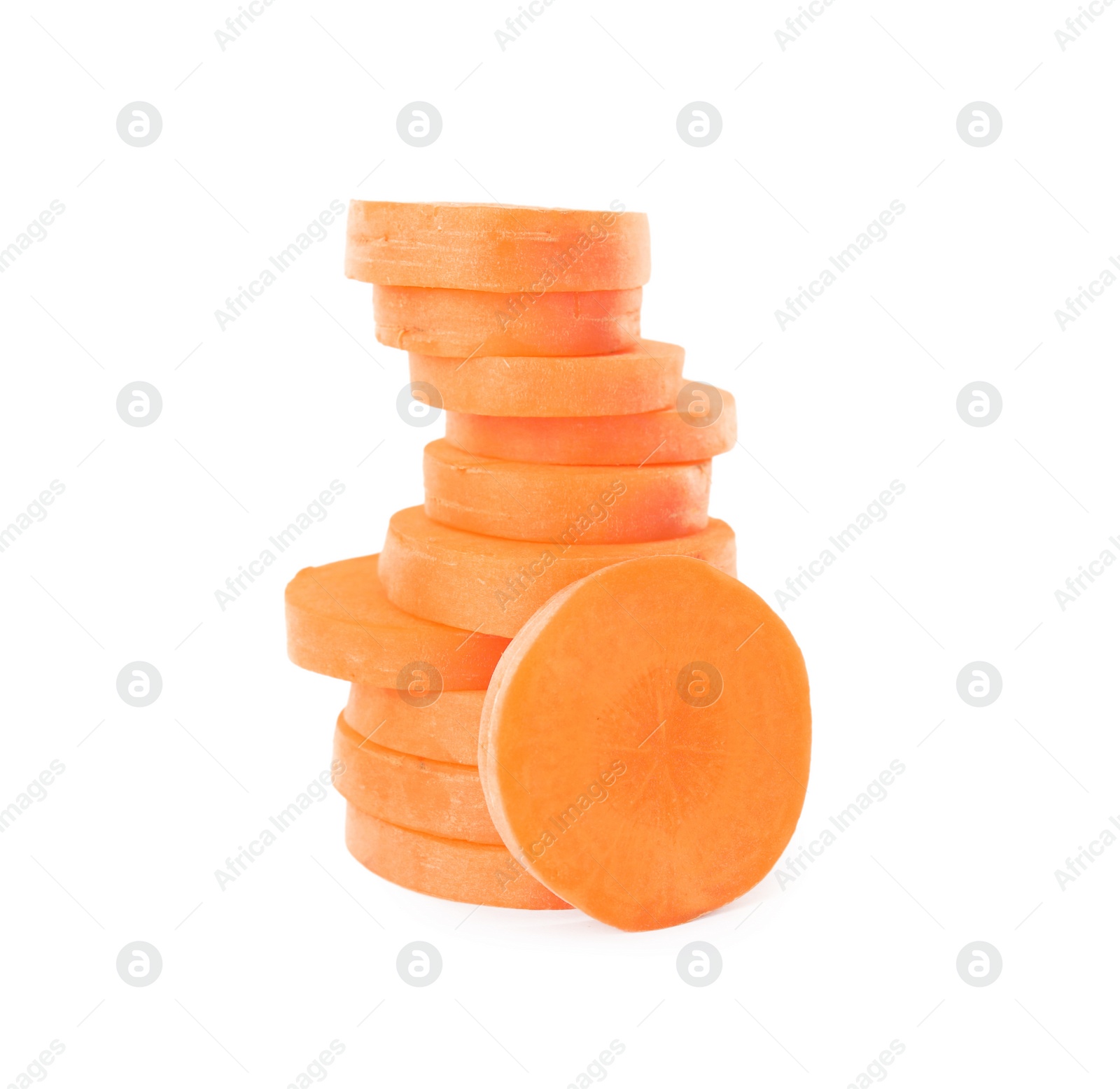 Photo of Slices of fresh ripe carrot isolated on white