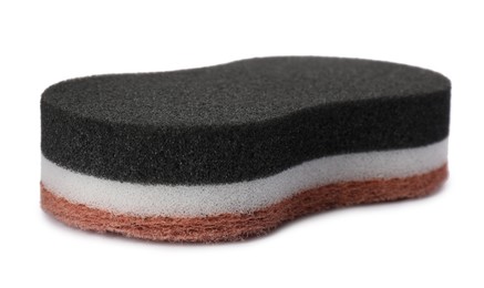 Photo of Layered cleaning sponge with abrasive scourer isolated on white