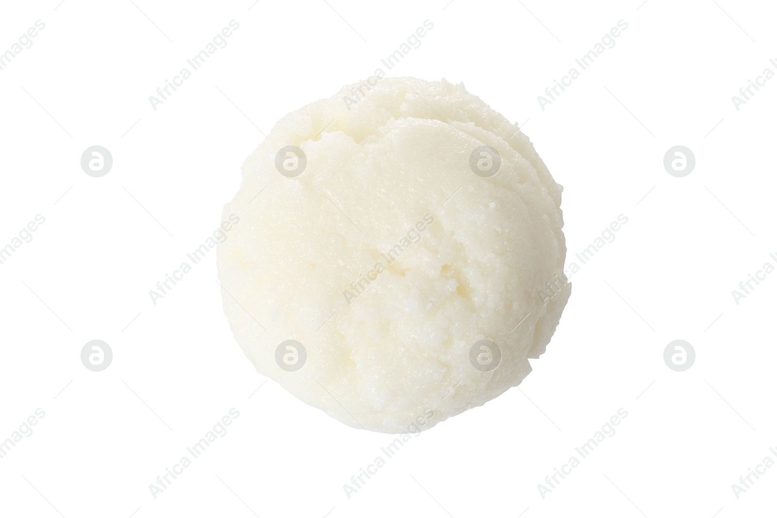 Photo of Fresh shea butter isolated on white, top view