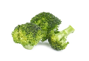 Photo of Fresh green broccoli on white background. Organic food