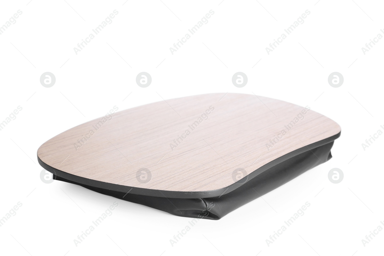 Photo of One empty wooden tray isolated on white