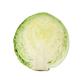 Photo of Half of cabbage on white background. Healthy food