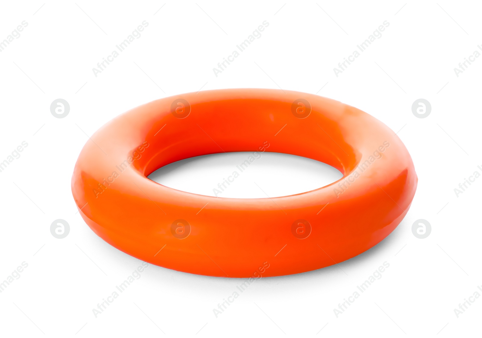 Photo of Rubber ring for dog on white background. Pet toy