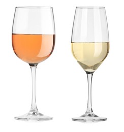 Image of Glasses of white and rose wine isolated on white