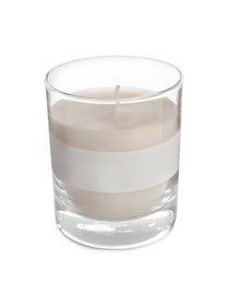 Photo of Aromatic candle in glass holder isolated on white