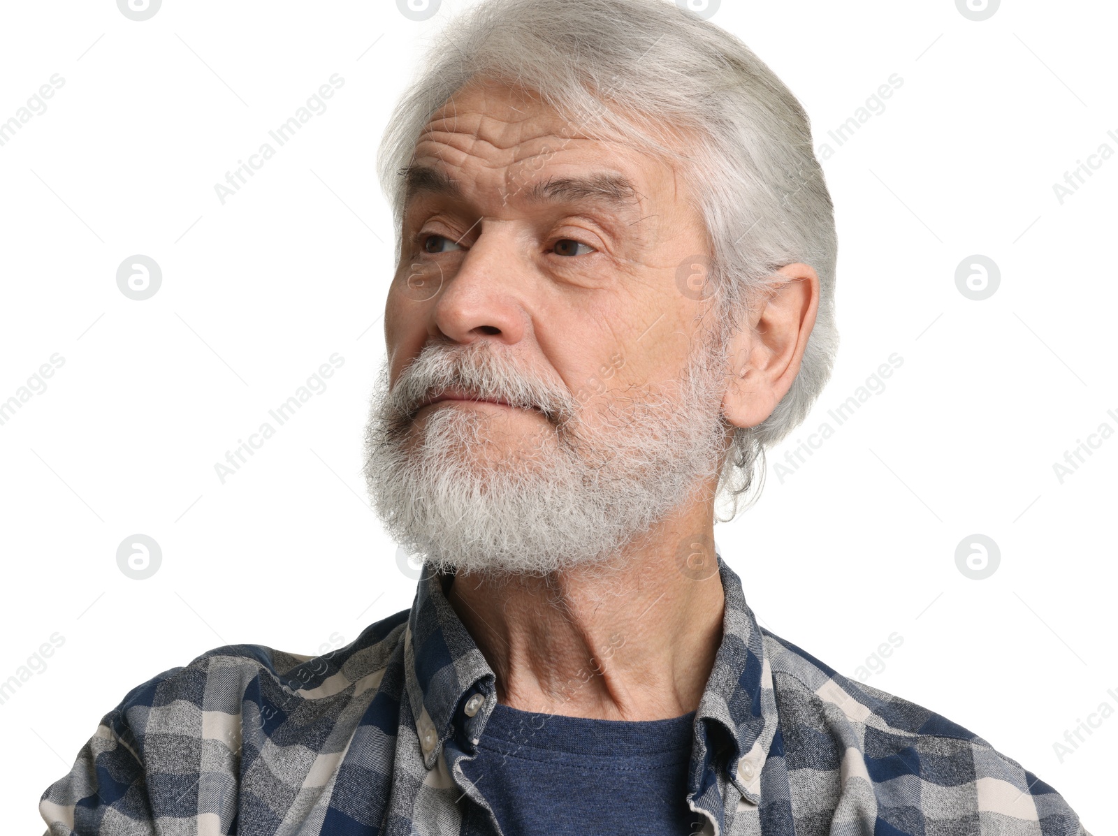 Photo of Senior man with mustache on white background