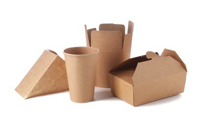 Eco friendly packaging. Disposable food containers isolated on white