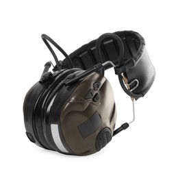 Tactical headphones on white background. Military training equipment