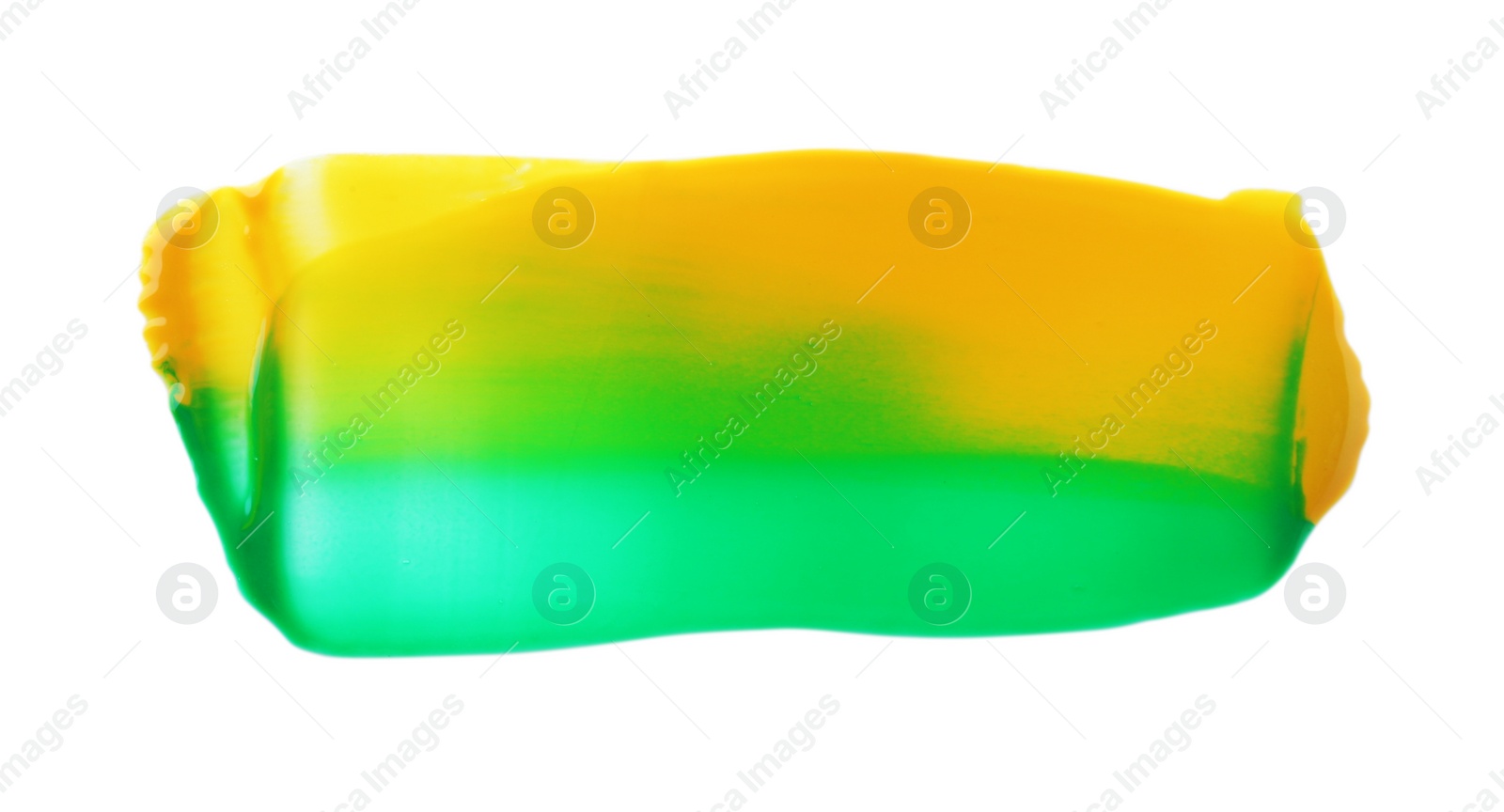 Photo of Green and orange paint samples on white background, top view