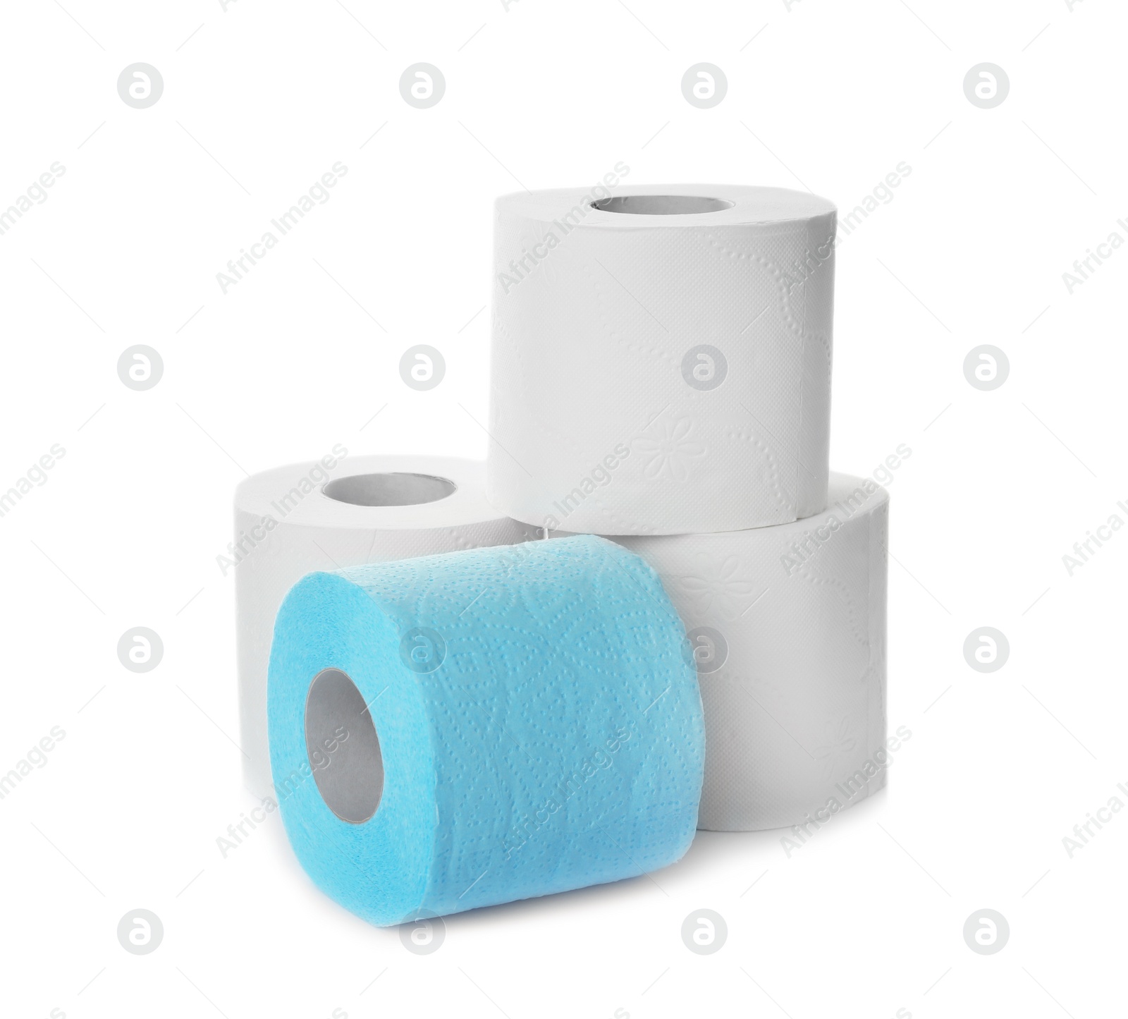 Photo of Rolls of toilet paper on white background