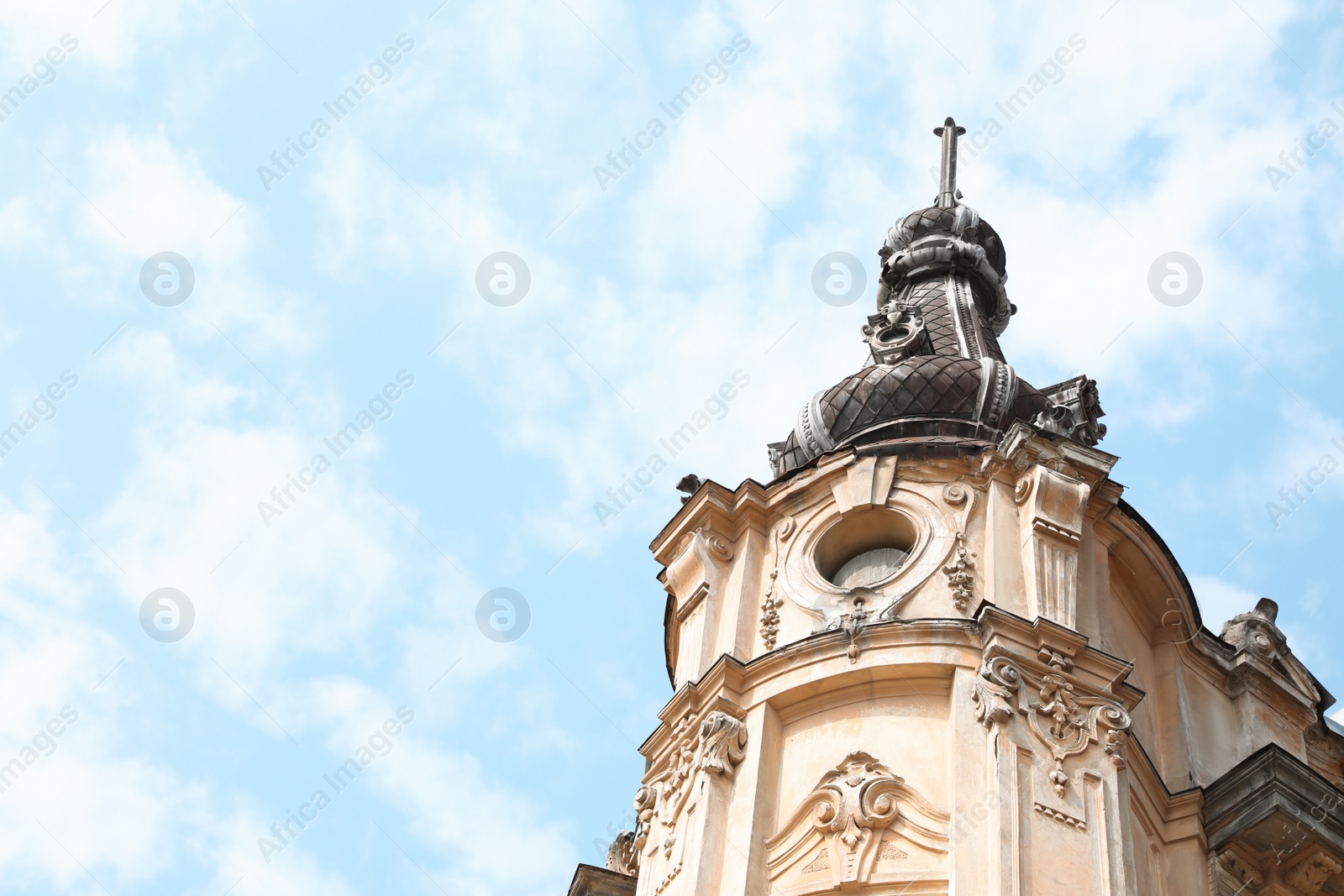 Photo of Beautiful old building against blue sky, low angle view