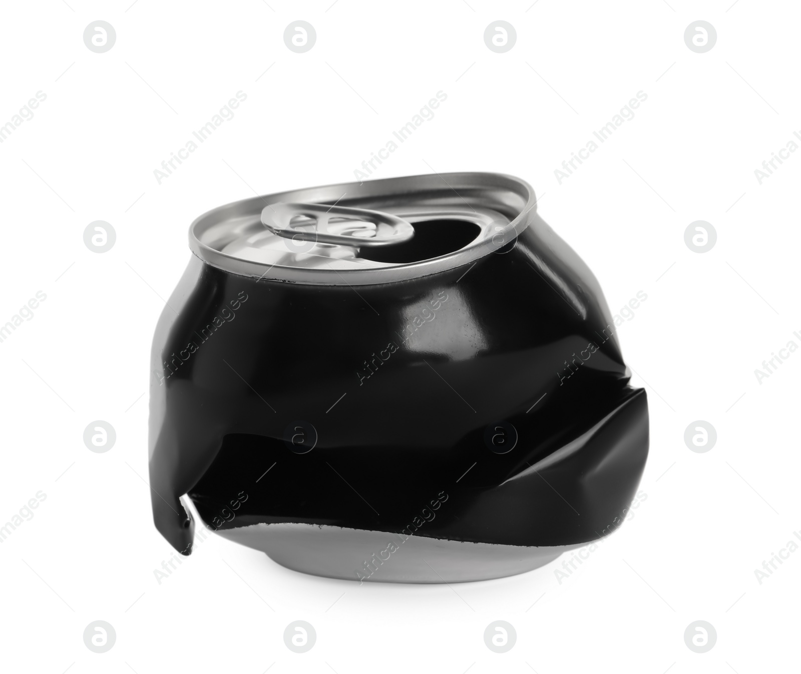Photo of Black crumpled can with ring isolated on white