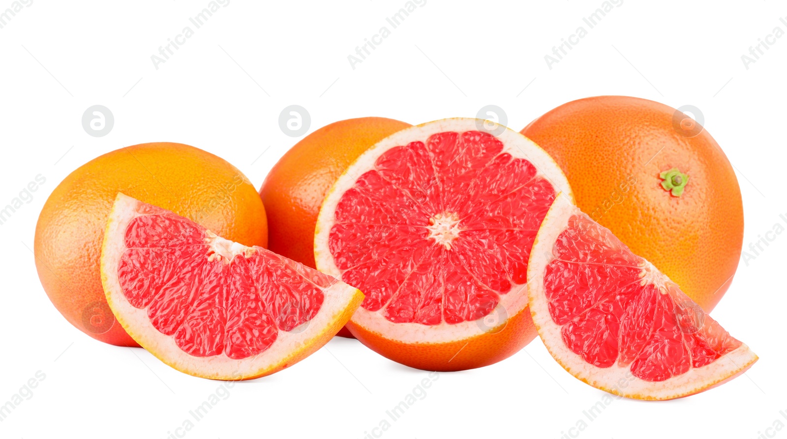 Photo of Fresh ripe grapefruits isolated on white. Citrus fruit