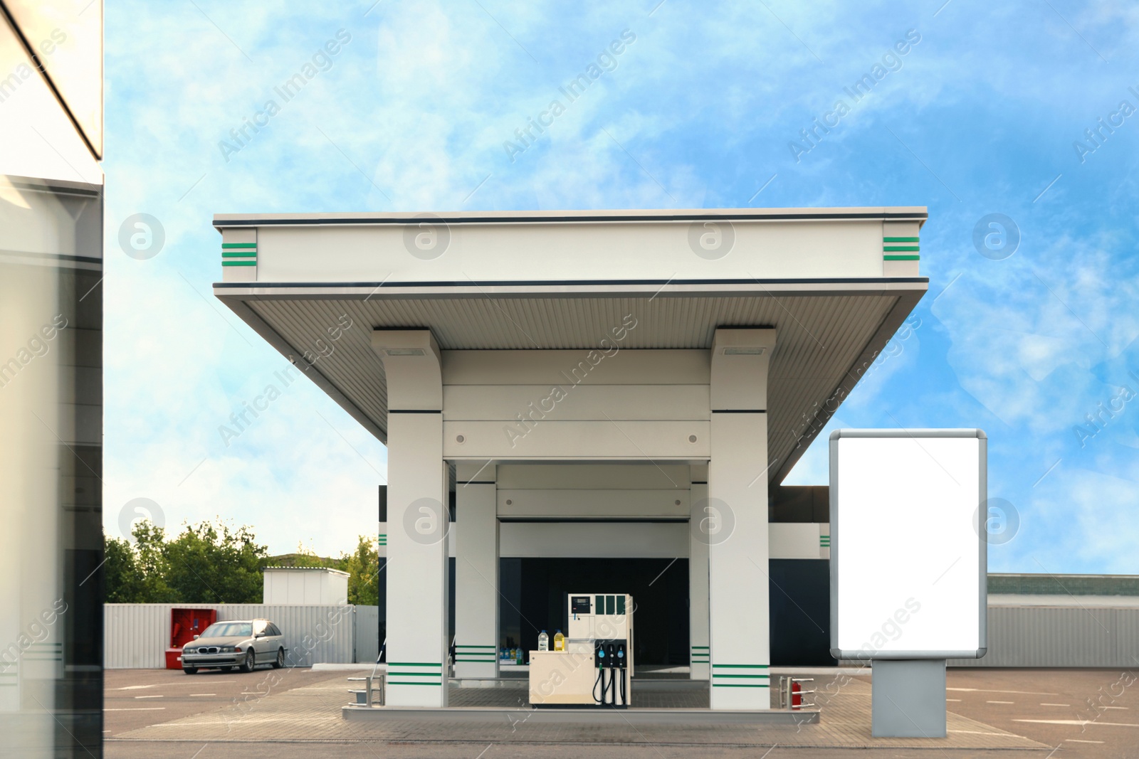 Image of Empty billboard on modern gas station outdoors, space for design