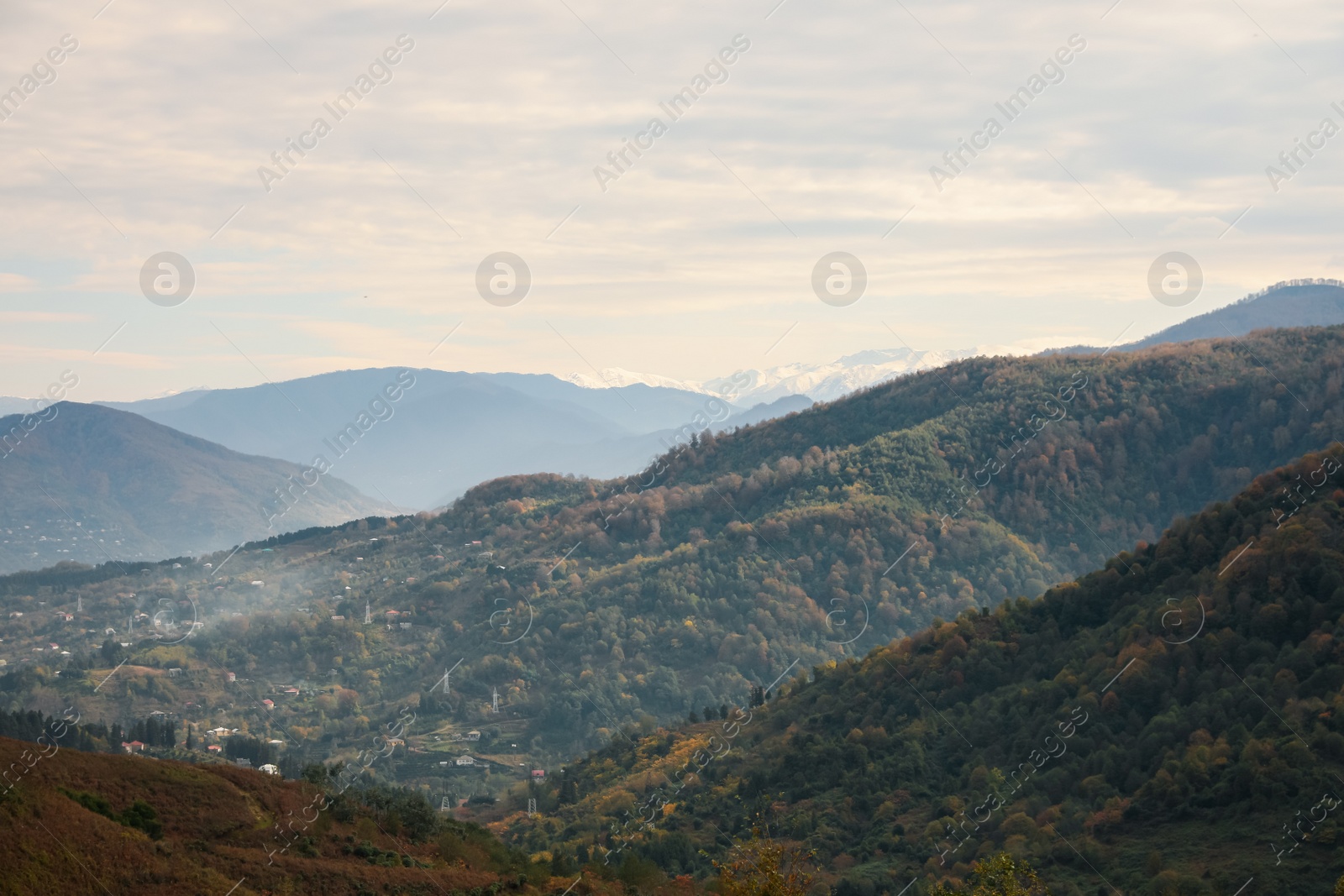 Photo of Picturesque view of beautiful valley with houses in mountains