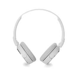 Photo of Stylish modern headphones with earmuffs on white background