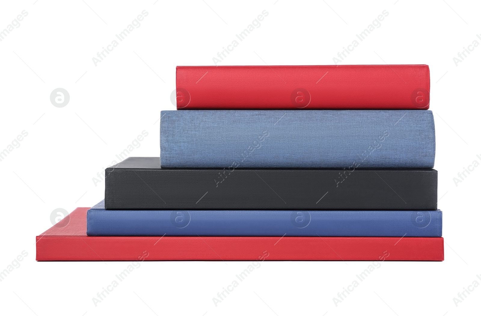 Photo of Stack of different hardcover books on white background