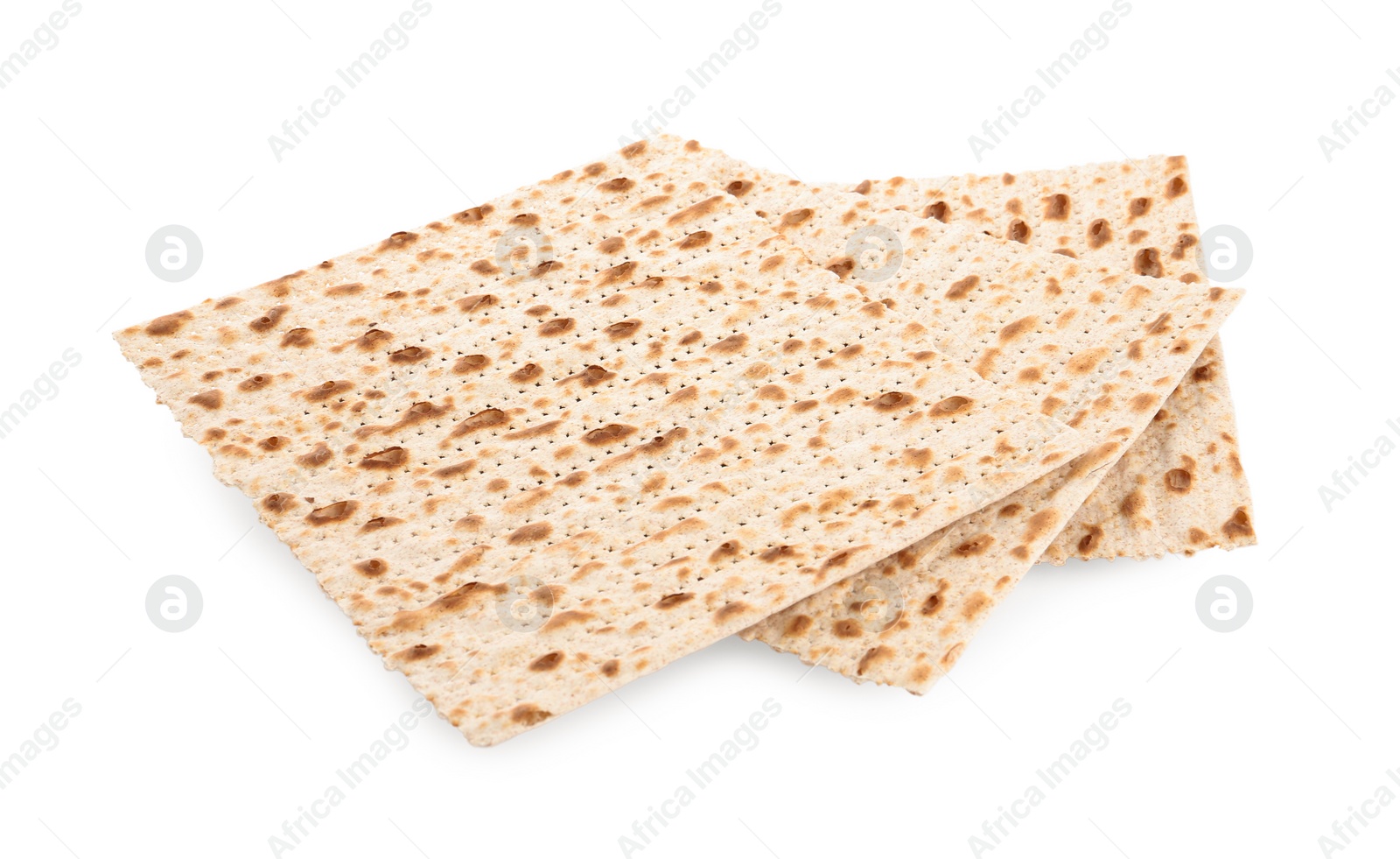 Photo of Passover matzos isolated on white. Pesach celebration