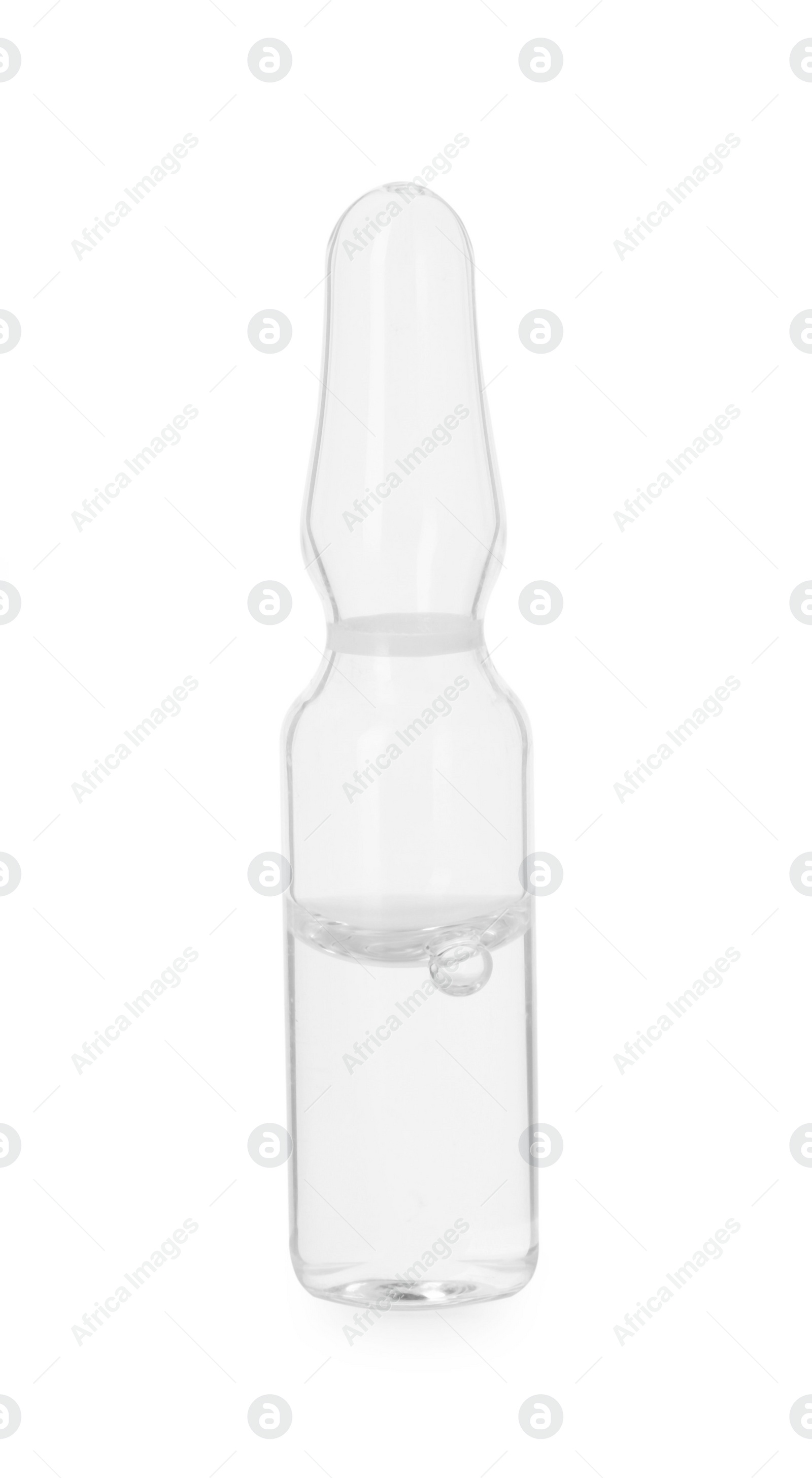 Photo of One glass ampoule with liquid isolated on white