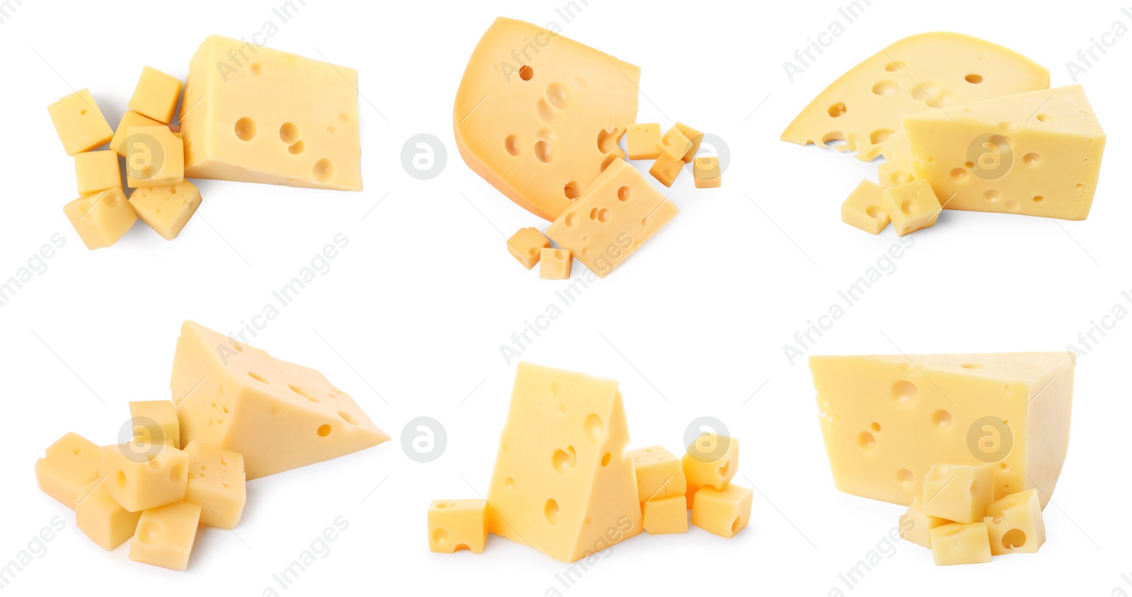 Image of Fresh cheese isolated on white, set of pieces