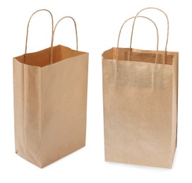 Image of Paper shopping bags on white background, collage