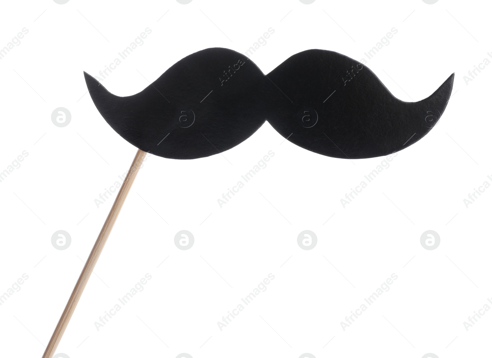 Photo of Fake paper mustache on stick against white background