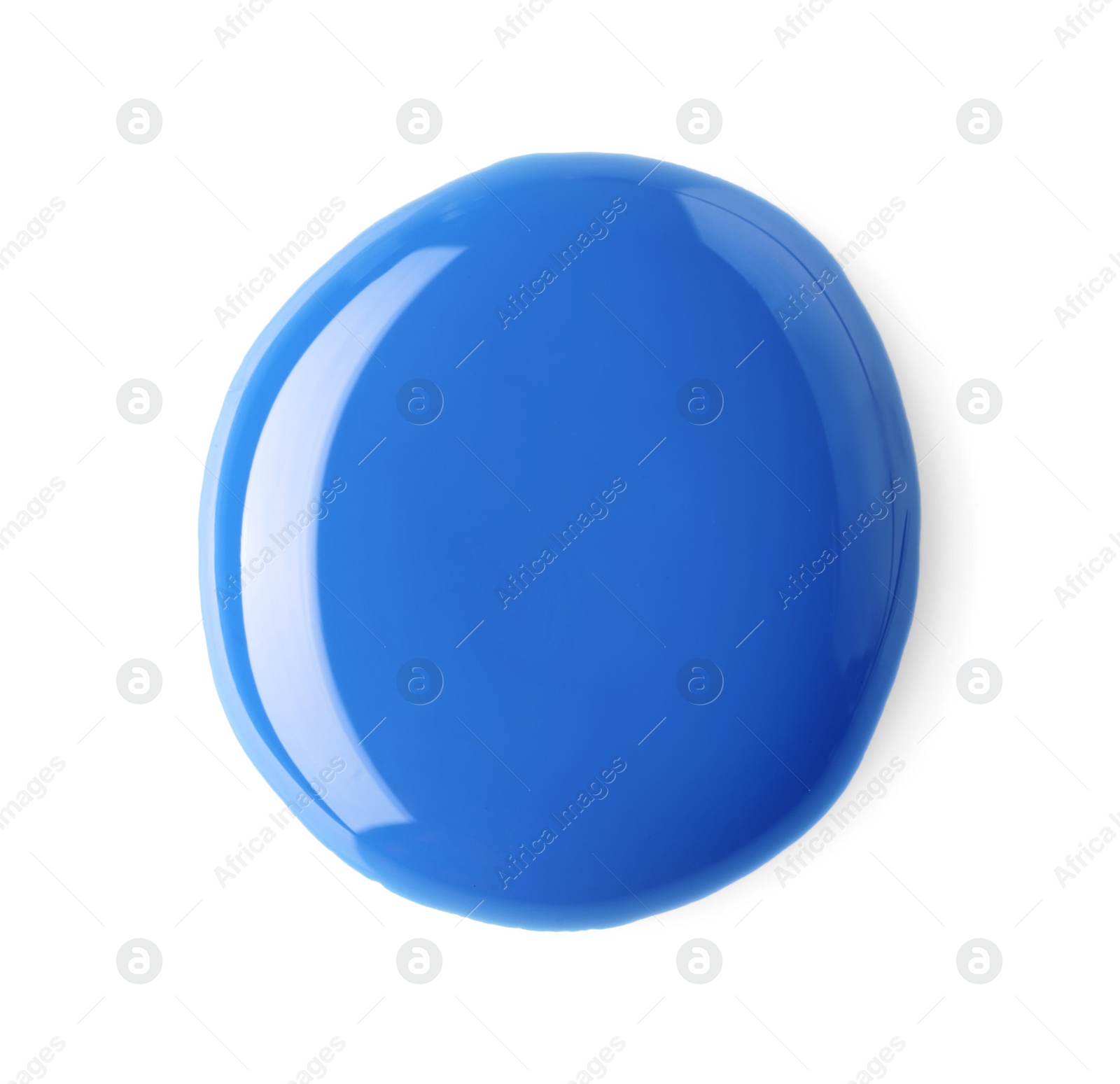 Photo of Sample of blue nail polish isolated on white, top view