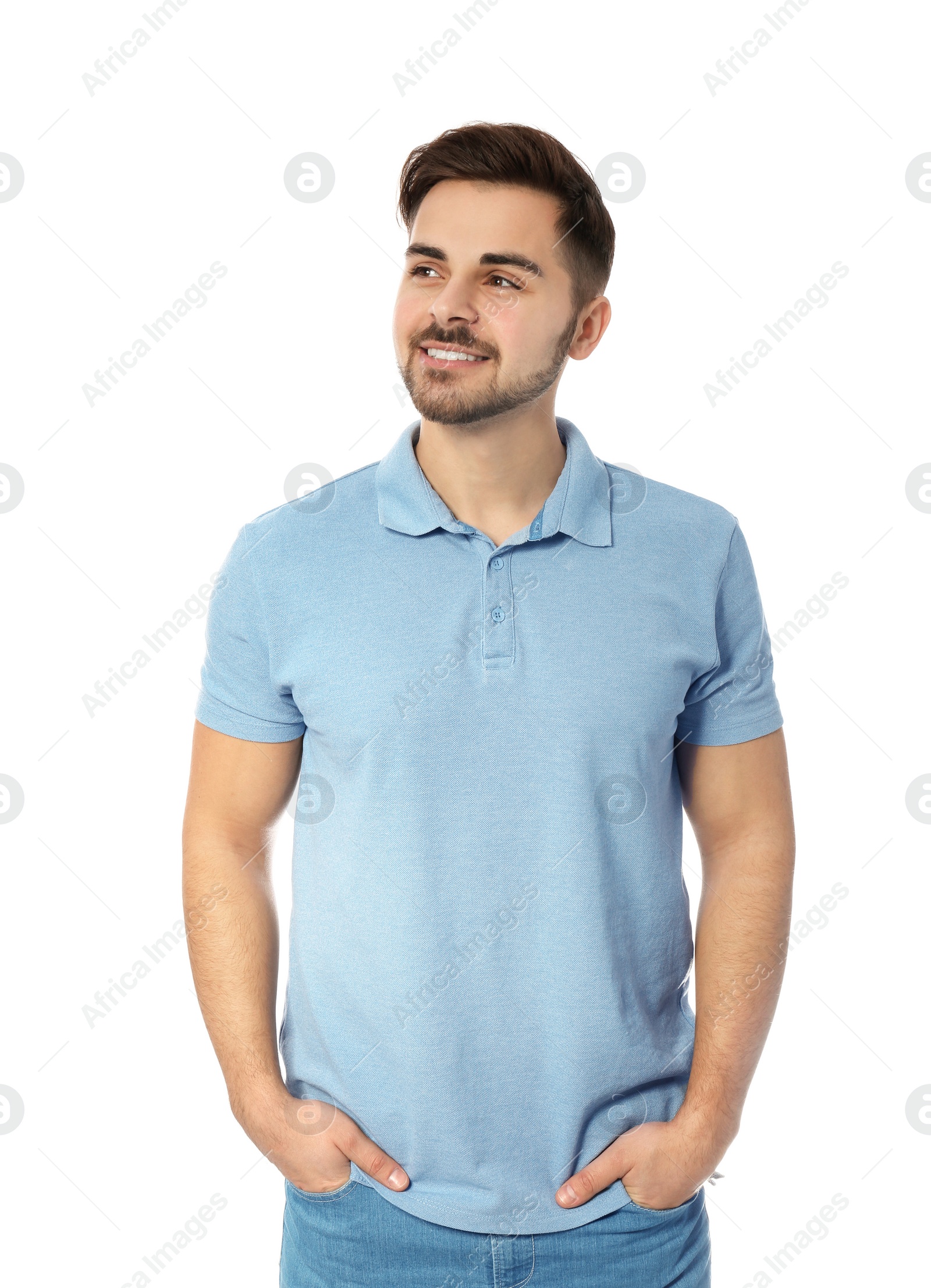 Photo of Portrait of handsome man posing on white background