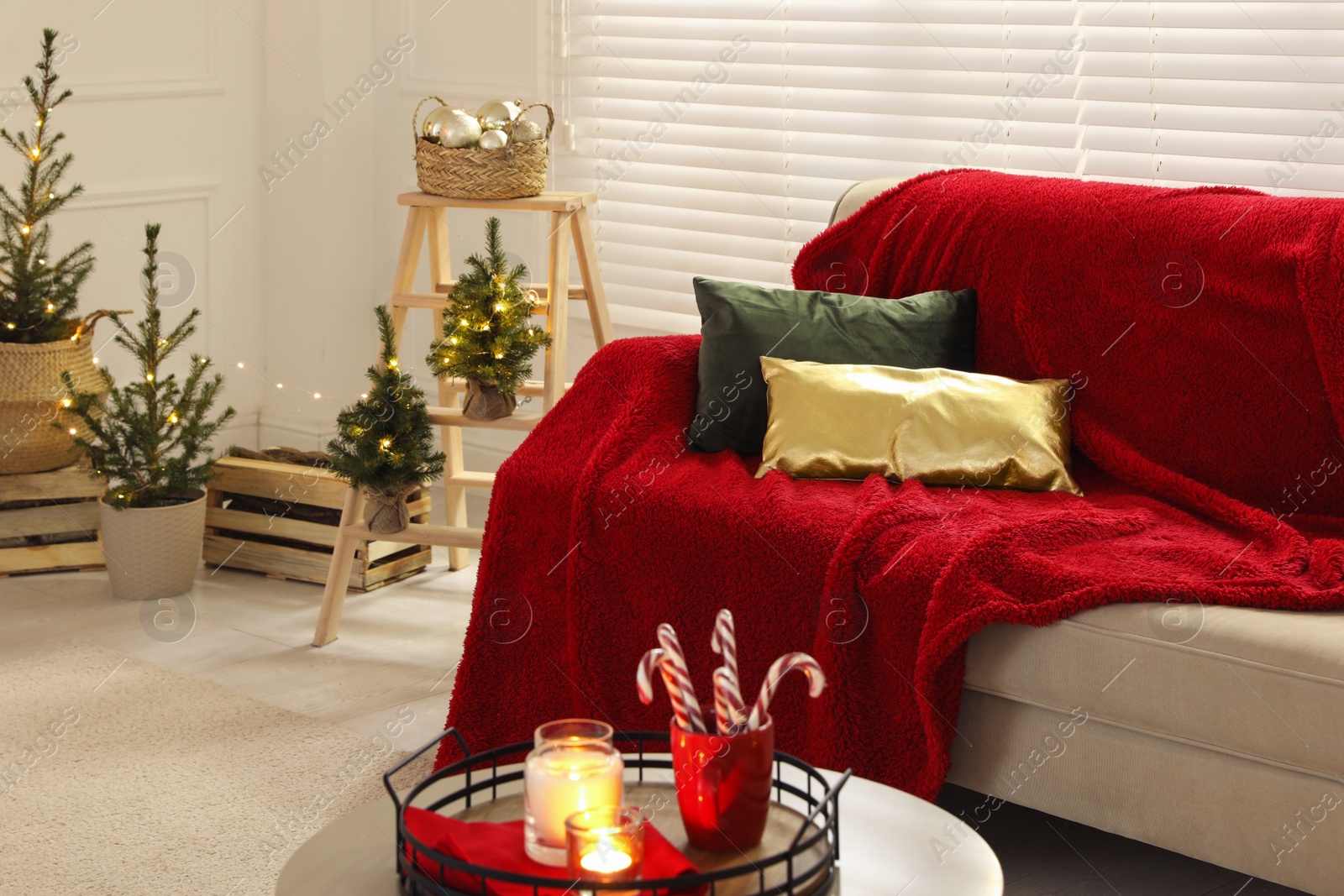 Photo of Living room with Christmas decorations. Festive interior design