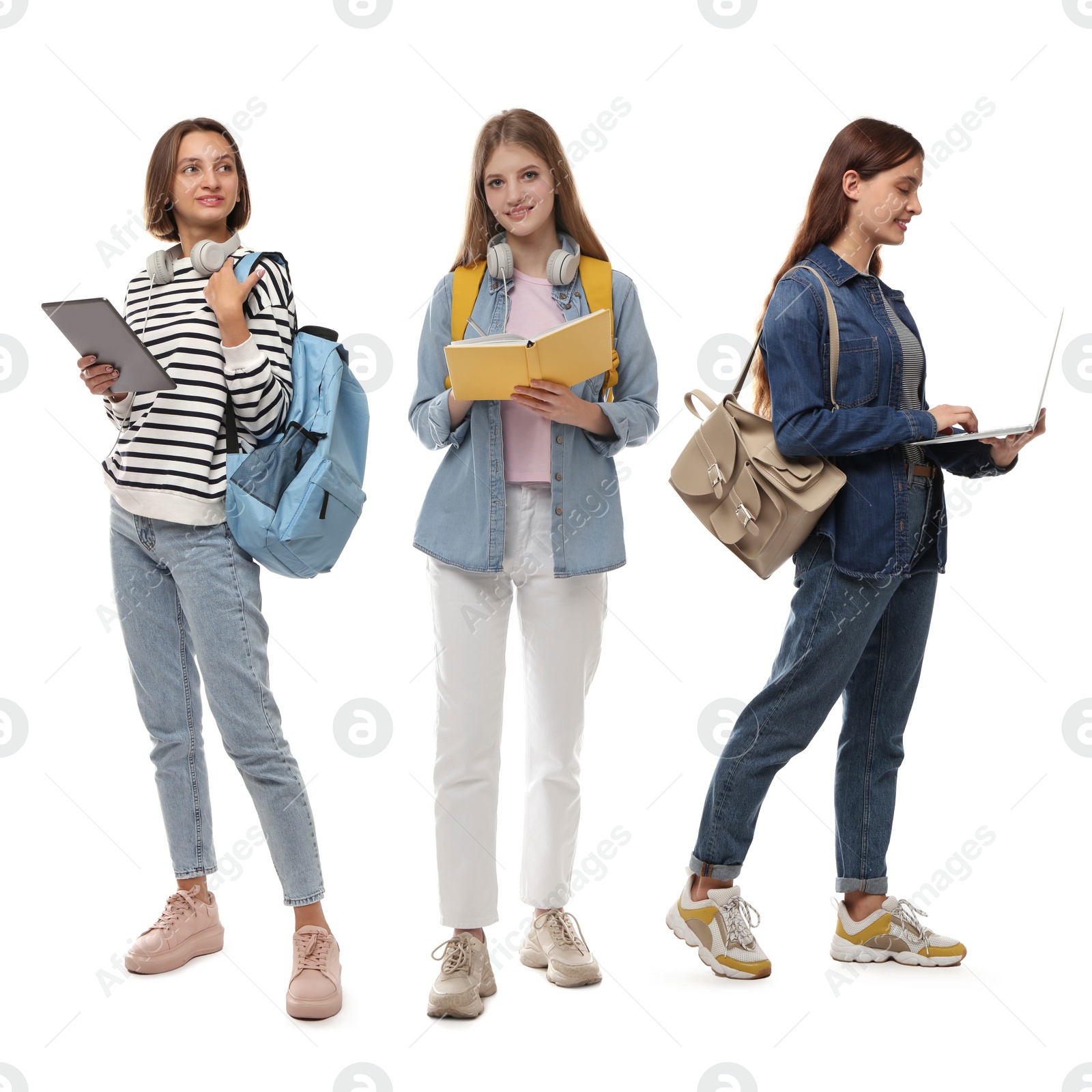 Image of Group of happy students on white background