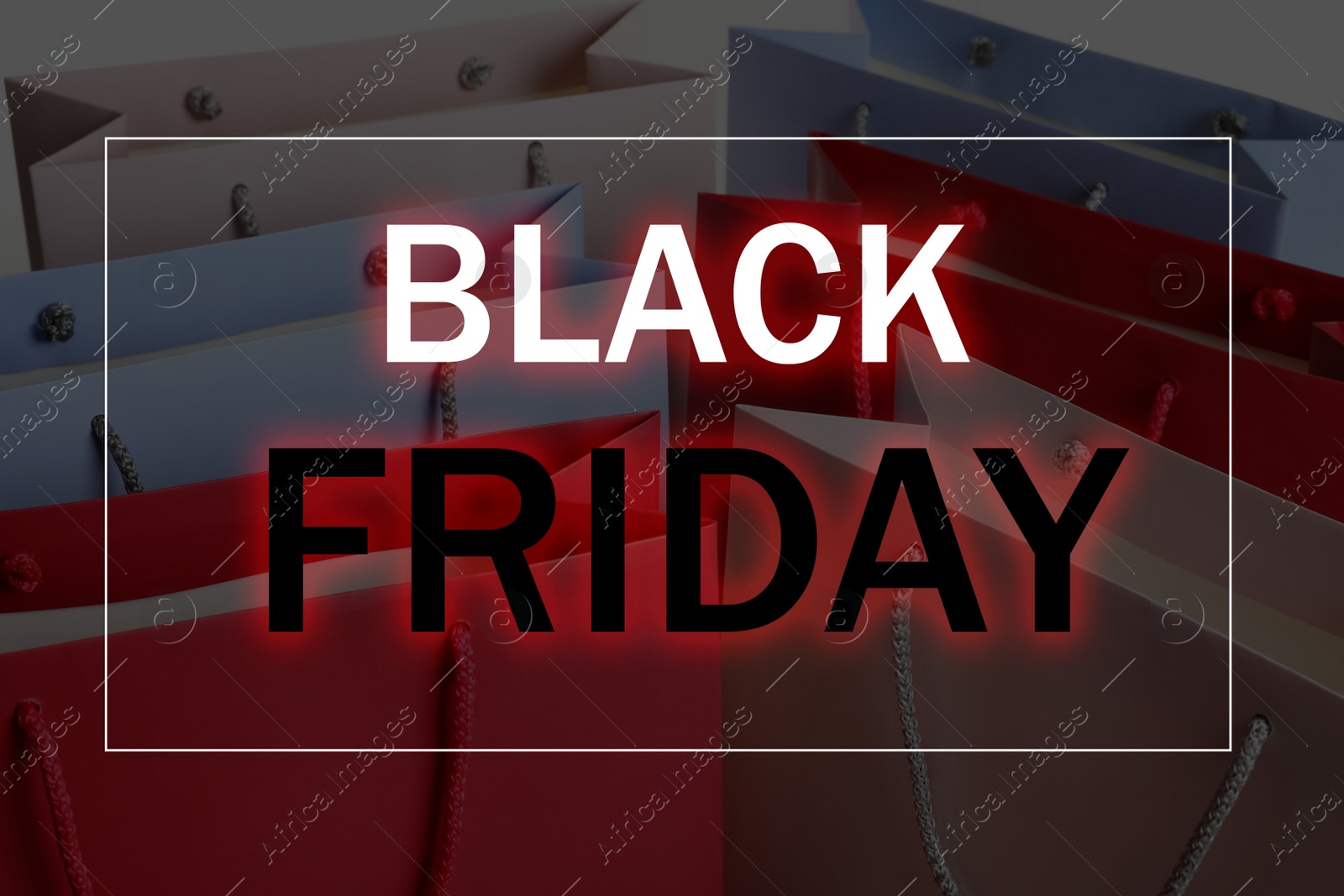 Image of Colorful shopping bags as background, closeup. Black Friday Sale