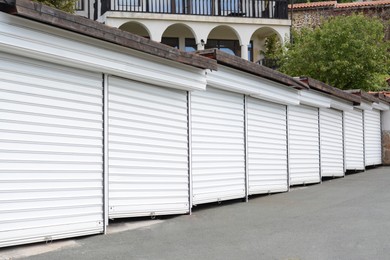 Photo of Stalls closed with roller shutters in city