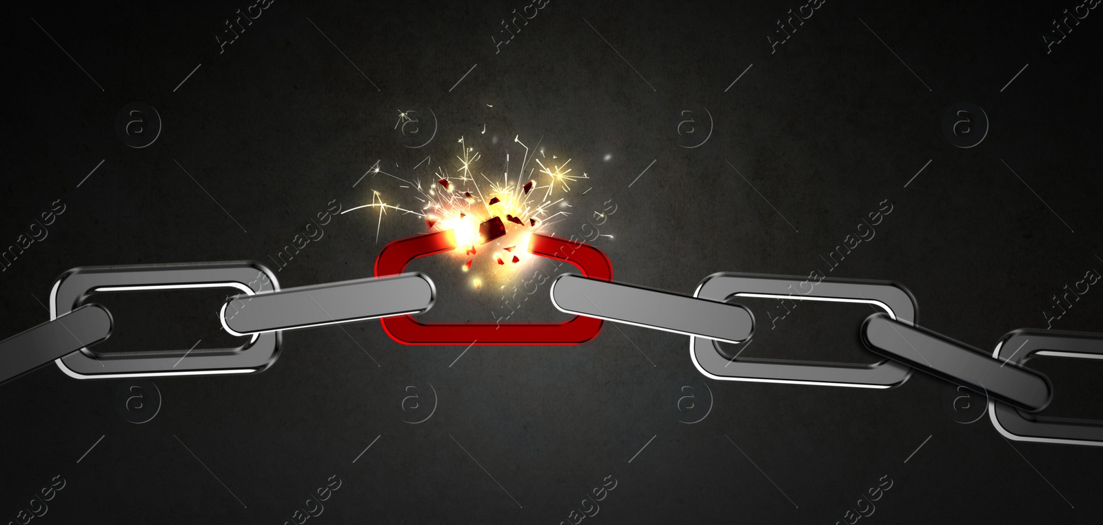 Image of Broken metal chain on black background. Freedom concept 