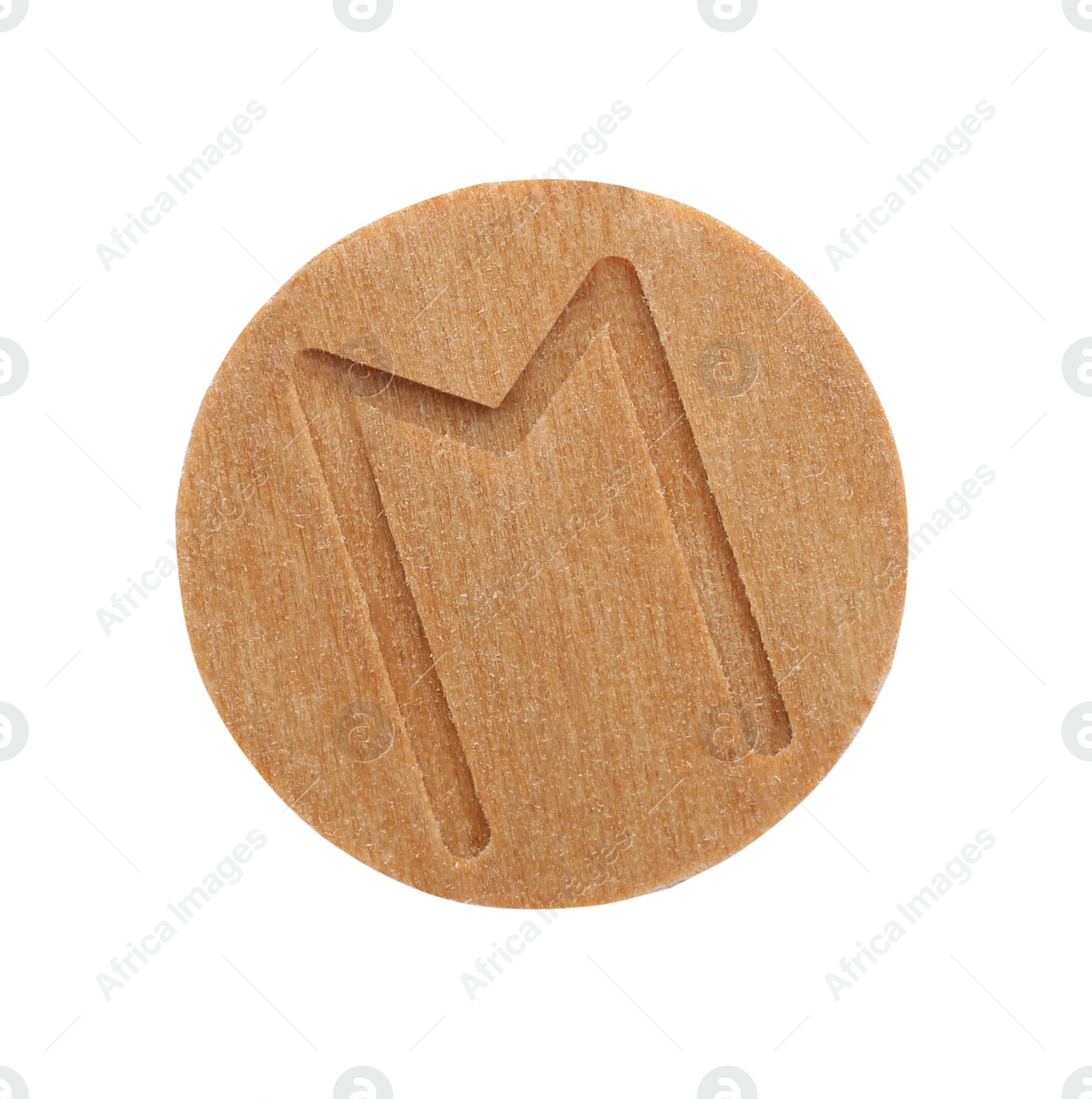 Photo of Wooden rune Ehwaz isolated on white, top view
