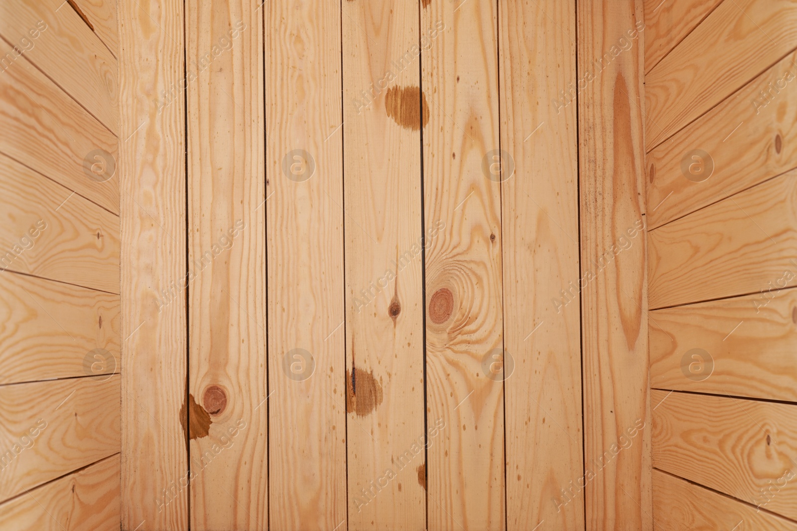 Photo of Open empty wooden crate, closeup. Inside view