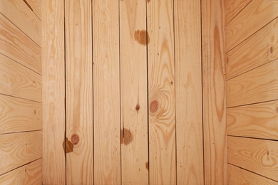 Photo of Open empty wooden crate, closeup. Inside view