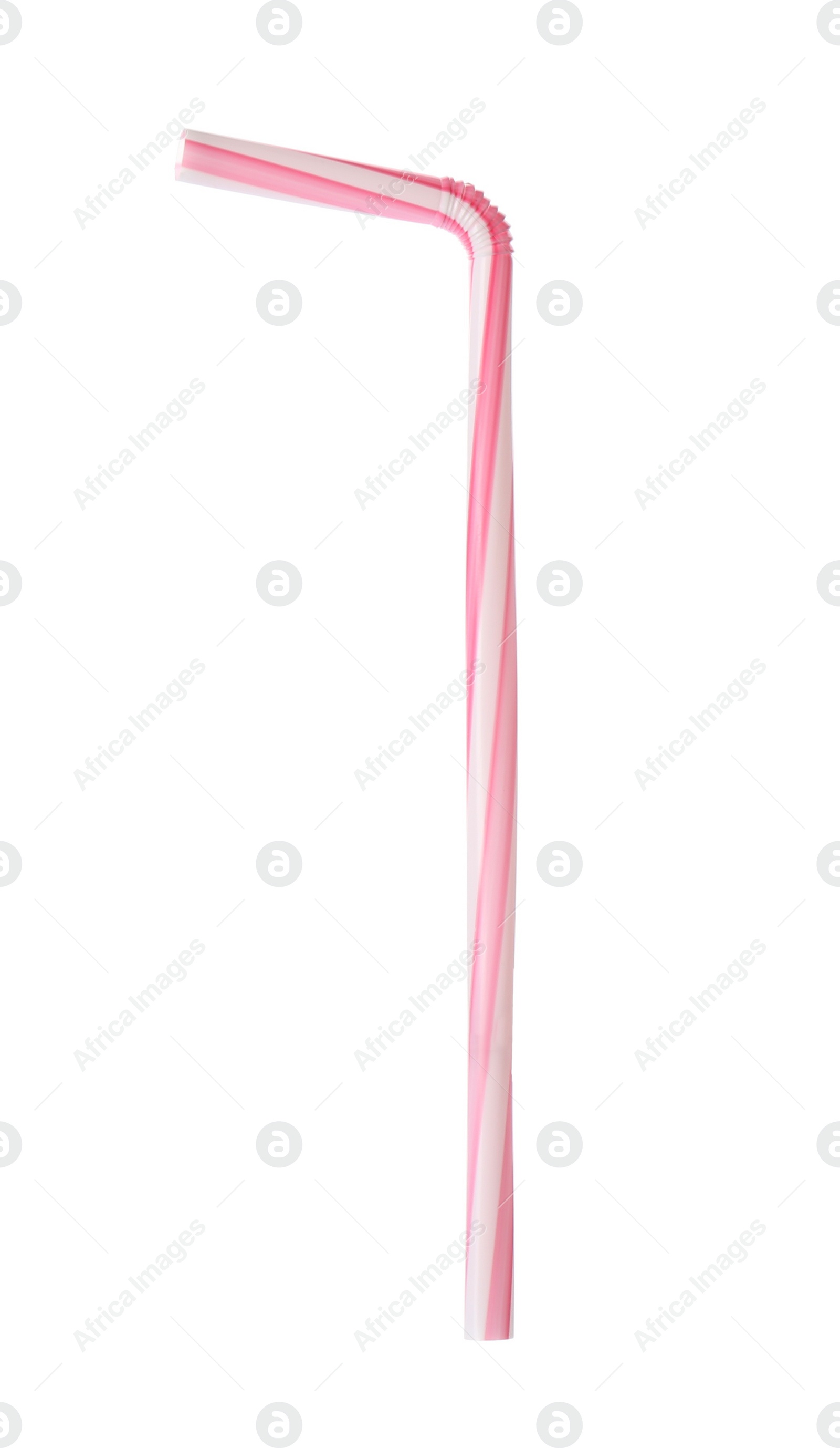 Photo of Pink striped plastic straw for drink isolated on white
