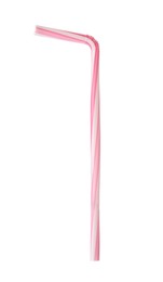 Photo of Pink striped plastic straw for drink isolated on white