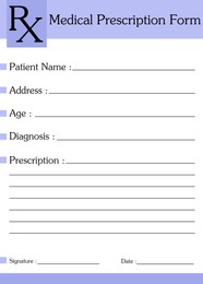 Illustration of Medical prescription form with empty fields (Patient Name and others)