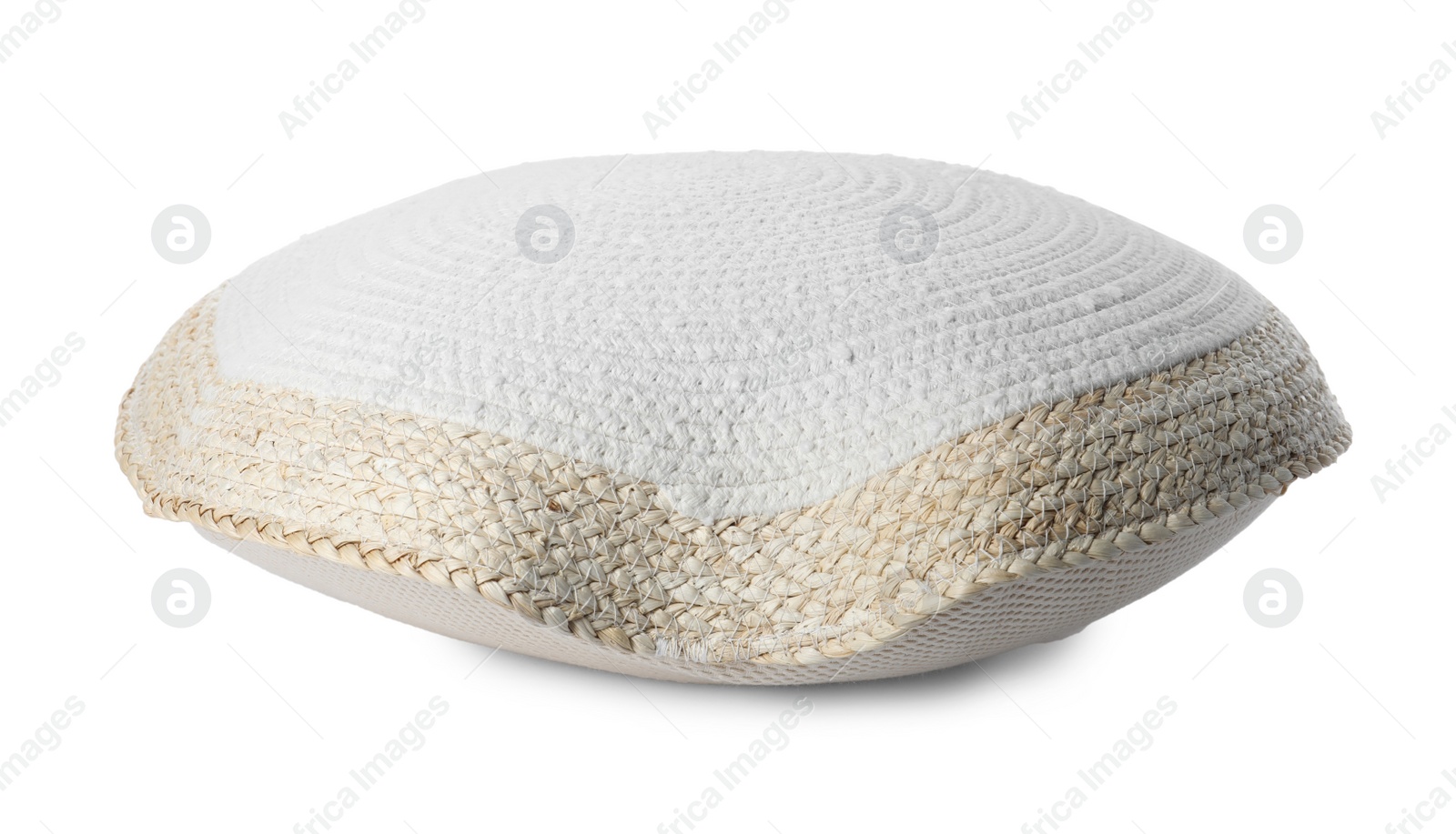 Photo of Decorative pillow isolated on white. Interior element