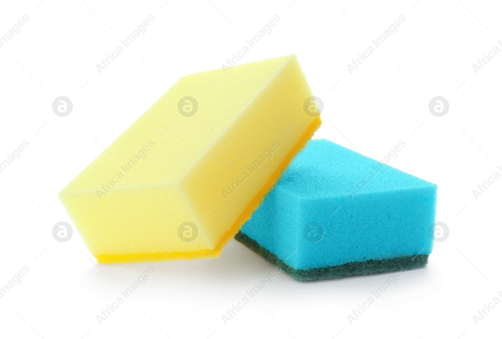 Photo of Cleaning sponges for dish washing on white background